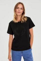 Bluzka z dżetami czarna. Czarne bluzki MOODO, l, bez wzorów, z bawełny, bez kołnierzyka, bez ramiączek. Za 59.99 zł.