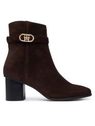 Tommy Hilfiger Botki Th Strap Suede Block Heel Boot FW0FW09521 Brązowy ciemny. Brązowe botki Tommy Hilfiger, bez wzorów, ze skóry, bez obcasa, na słupku, bez zapięcia. Za 699.99 zł.