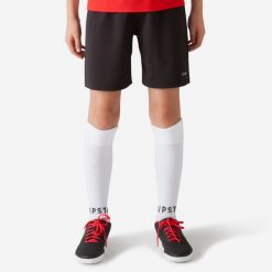 Spodenki piłkarskie dla dzieci Kipsta Essential. Brązowe szorty KIPSTA, bez wzorów, z materiału, sportowe. Za 24.99 zł.