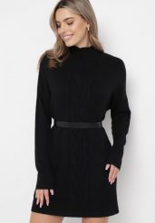 Czarny Oversizowy Sweter Golf z Wiskozą i Ozdobnym Splotem z Przodu Goyanes. Czarne swetry Born2be, na zimę, bez wzorów, z wiskozy, bez ramiączek. W wyprzedaży za 93.49 zł.