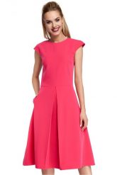 Elegancka sukienka trapezowa z kontrafałdą wizytowa różowa. Czerwone sukienki Sukienki.shop, na komunię, l, bez wzorów, z elastanu, eleganckie, bez kołnierzyka, bez ramiączek, mini, dopasowane. Za 139.00 zł.