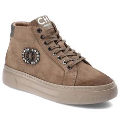 Brązowe Sneakersy CheBello Stylowe Skórzane Buty Damskie. Brązowe botki CheBello, bez wzorów, eleganckie, bez obcasa, na platformie, bez zapięcia. Za 458.99 zł.