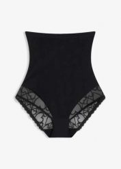 Figi shape o silnym stopniu modelowania z koronką w serduszka. Czarne figi bonprix, bez wzorów, z koronki. Za 72.99 zł.