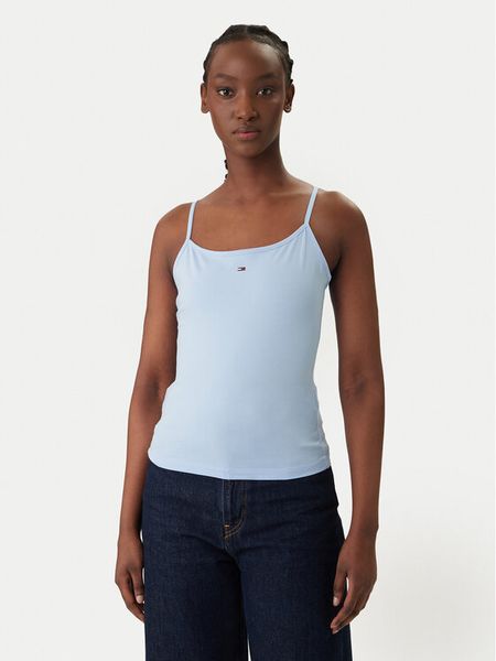 Tommy Jeans Top Essential DW0DW20675 Błękitny Slim Fit. Niebieskie topy Tommy Jeans, m, bez wzorów, z bawełny, bez kołnierzyka, bez ramiączek. Za 87.99 zł.