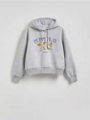 Bluza french terry z nadrukiem - jasnoszary. Szare bluzy Reserved, l, bez wzorów, z dzianiny, bez kaptura. Za 109.99 zł.