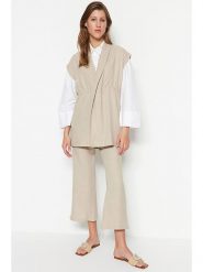 Trendyol 2-częściowy zestaw w kolorze beżowym rozmiar: 44. Brązowe spodnie materiałowe Trendyol, bez wzorów, z materiału. Za 104.99 zł.