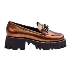 Laura Messi Damskie Skórzane Półbuty Loafersy Z Ozdobą Złote Lyndani złoty. Żółte półbuty wsuwane z aplikacjami, ze skóry, eleganckie, bez obcasa, na płaskiej podeszwie. Za 540.54 zł.