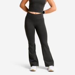 Legginsy sportowe damskie Domyos Shape flare. Szare legginsy sportowe DOMYOS, l, bez wzorów, z lycry, z podwyższonym stanem, na fitness i siłownię. Za 129.99 zł.