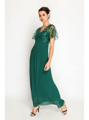 ASSUILI Sukienka w kolorze zielonym rozmiar: 34. Zielone sukienki Assuili, bez wzorów, klasyczne, bez kołnierzyka, bez ramiączek, maxi. Za 170.87 zł.