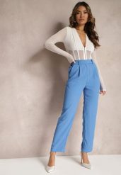 Niebieskie Spodnie High Waist z Gumką w Talii i Prostymi Nogawkami Brenissa. Niebieskie jeansy Renee, l, bez wzorów, z jeansu, eleganckie, z podwyższonym stanem. W wyprzedaży za 74.99 zł.