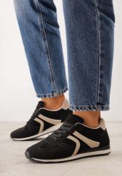 Czarne Sneakersy Sportowe z Imitacji Zamszu z Geometrycznymi Wstawkami Shanoom. Czarne buty sportowe lifestyle Born2be, bez wzorów, z dzianiny, casualowe, bez zapięcia. Za 119.99 zł.