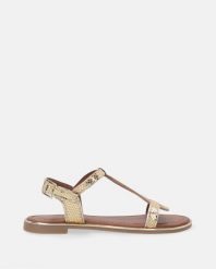 Złote sandały z motywem zwierzęcym B032LEGOOBS099. Żółte sandały Venezia, bez wzorów, ze skóry, bez obcasa, bez zapięcia. Za 249.00 zł.