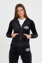 JUICY COUTURE Czarna bluza Heritage Dog Crest Robyn Hoodie. Czarne bluzy Juicy Couture, s, bez wzorów, bez ramiączek, bez kaptura. W wyprzedaży za 359.99 zł.