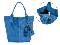 Shopperka niebieska skórzana T49. Niebieskie torebki klasyczne bez wzorów, ze skóry, duże, bez dodatków. Za 208.99 zł.