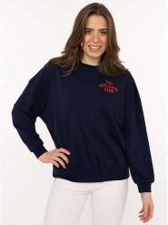 Zwillingsherz Bluza "Feel Good Club" w kolorze granatowym rozmiar: L/XL. Niebieskie bluzy Zwillingsherz, l, bez wzorów, z bawełny, bez ramiączek, bez kaptura. Za 130.99 zł.