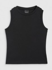 4F Top slim gładki damski - czarny XS. Czarne topy 4f, xs, bez wzorów, z bawełny, klasyczne, bez kołnierzyka, bez ramiączek. Za 39.99 zł.