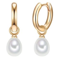 Valero Pearls Srebrne kolczyki kreole srebro wysokiej próby Perła hodowlana słodkowodna żółte złoto Kolczyki koła 1 ct Damski. Szare kolczyki Valero Pearls, z perłą, pozłacane. Za 389.99 zł.