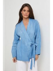 Rodier Lin Lniany kardigan w kolorze błękitnym rozmiar: L/XL. Niebieskie swetry Rodier Lin, l, bez wzorów, ze lnu, bez ramiączek. Za 148.96 zł.