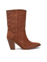 Tommy Hilfiger Botki Mid Cowboy Heel Suede FW0FW08435 Brązowy. Brązowe botki Tommy Hilfiger, bez wzorów, ze skóry, bez obcasa, na słupku, bez zapięcia. Za 399.99 zł.