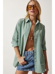 Happiness Istanbul Koszula w kolorze zielonym rozmiar: 42. Zielone koszule Happiness Istanbul, bez wzorów, bez kołnierzyka, bez ramiączek. Za 60.99 zł.
