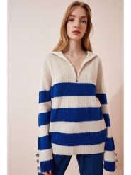 Happiness Istanbul Sweter w kolorze kremowo-niebieskim rozmiar: onesize. Brązowe swetry Happiness Istanbul, bez wzorów, z wełny, bez ramiączek. Za 78.99 zł.