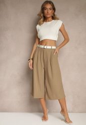 Brązowe Eleganckie Spodnie Typu Culottes Silunea. Brązowe jeansy Renee, bez wzorów, z jeansu, biznesowe. W wyprzedaży za 83.99 zł.