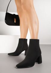 Czarne Botki na Słupku w Klasycznym Stylu Fesorra. Czarne botki Renee, bez wzorów, z jeansu, eleganckie, bez obcasa, na obcasie, bez zapięcia. Za 139.99 zł.