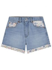 Levi's Kids Szorty dżinsowe w kolorze błękitnym rozmiar: 128. Niebieskie szorty Levi's Kids, z aplikacjami, ze skóry, klasyczne. Za 114.44 zł.