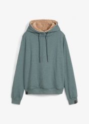 Bluza ocieplana z kapturem, na podszewce z polaru baranka. Zielone bluzy z kapturem bonprix, bez wzorów, z polaru. Za 144.99 zł.
