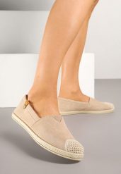 Ciemnobeżowe Espadryle z Elastyczną Wstawką Zdobione Plecionką Kinellis. Brązowe espadryle Renee, z aplikacjami, eleganckie, bez obcasa. W wyprzedaży za 29.99 zł.