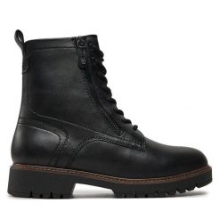 Botki Tamaris. Czarne botki Tamaris, bez wzorów, bez obcasa, na płaskiej podeszwie, bez zapięcia. Za 349.99 zł.