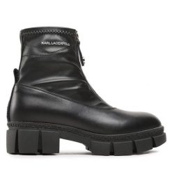 Botki KARL LAGERFELD. Czarne botki KARL LAGERFELD, bez wzorów, bez obcasa, na płaskiej podeszwie, bez zapięcia. Za 679.99 zł.