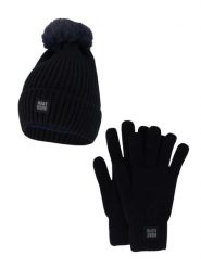Damski Zimowy Zestaw Termiczny - Czapka + Rękawiczki - Granatowy. Niebieskie czapki zimowe HEAT KEEPER, bez wzorów, z materiału, eleganckie. Za 134.32 zł.