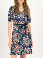 Blutsgeschwister Sukienka "Home Cute" w kolorze granatowym ze wzorem rozmiar: XS. Niebieskie sukienki Blutsgeschwister, na co dzień, xs, bez wzorów, z bawełny, bez kołnierzyka, bez ramiączek, mini, proste. Za 91.12 zł.