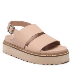 Sandały Badura. Brązowe sandały Badura, bez wzorów, bez obcasa, na płaskiej podeszwie, bez zapięcia. Za 299.99 zł.