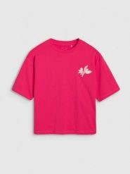4F T-shirt oversize z nadrukiem damski - różowy XL. Czerwone t-shirty 4f, xl, bez wzorów, z bawełny, klasyczne, bez kołnierzyka, bez ramiączek. W wyprzedaży za 39.99 zł.