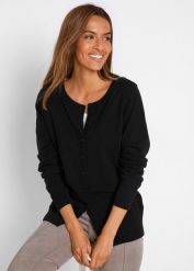 Sweter rozpinany basic z bawełny z recyklingu. Szare swetry bonprix, bez wzorów, z bawełny, bez ramiączek. Za 64.99 zł.