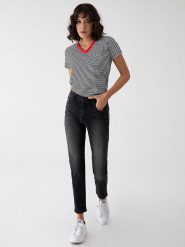 LTB Dżinsy "Freya" - Mom fit - w kolorze czarnym rozmiar: W25/L32. Czarne jeansy LTB, l, z aplikacjami, ze skóry, klasyczne, z podwyższonym stanem. Za 83.81 zł.