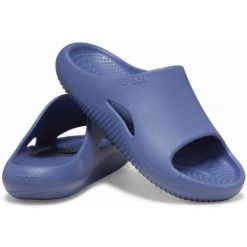 Klapki Crocs Mellow recovery Slide 208392-402 niebieskie. Niebieskie klapki bez wzorów, eleganckie, bez obcasa, bez zapięcia. Za 345.55 zł.