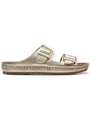 Clarks Skórzane klapki "Brookleigh Sun" w kolorze złotym rozmiar: 38. Żółte klapki Clarks, bez wzorów, ze skóry, klasyczne, z otwartym noskiem, bez obcasa, bez zapięcia. Za 136.45 zł.