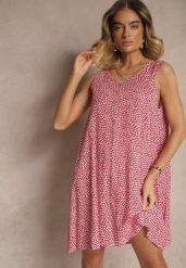 Czerwona Sukienka Rozkloszowana z Bawełny z Guzikami i Kwiatami Lisariela. Czerwone sukienki Renee, na co dzień, l, bez wzorów, z bawełny, eleganckie, bez kołnierzyka, bez ramiączek, mini, proste. W wyprzedaży za 34.99 zł.