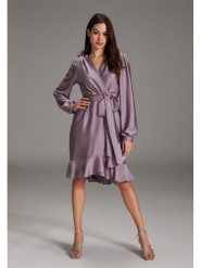 SWING Sukienka w kolorze fioletowym rozmiar: 36. Różowe sukienki Swing, bez wzorów, z tkaniny, z asymetrycznym kołnierzem, bez ramiączek, midi, asymetryczne. Za 227.85 zł.