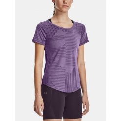 T-Shirt Koszulka Damska Do Biegania Under Armour Sportowa Treningowa. Fioletowe t-shirty sportowe Under Armour, bez wzorów, bez ramiączek, do biegania. Za 239.99 zł.