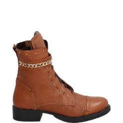 BRĄZOWE BOTKI 267014 TABA. Brązowe botki Venezia, bez wzorów, ze skóry, bez obcasa, bez zapięcia. Za 299.00 zł.