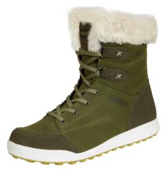 Damskie buty zimowe prawdziwa skóra sztuczne futro. Zielone buty trekkingowe GUGGEN MOUNTAIN, bez wzorów, z futra, przed kolano, bez zapięcia, trekkingowe. Za 669.47 zł.