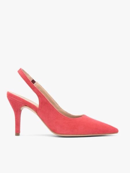 Czerwone czółenka bez pięty slingback. Czerwone czółenka Ryłko, bez wzorów, z gumy, eleganckie, bez obcasa, na obcasie, bez zapięcia. Za 399.99 zł.