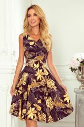 Sukienka Elegancka Rozkloszowana na Szerokich Ramiączkach - Liście. Czerwone sukienki NUMOCO, l, bez wzorów, z elastanu, eleganckie, bez kołnierzyka, bez ramiączek, rozkloszowane. Za 254.90 zł.