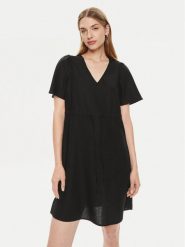 Vero Moda Sukienka letnia Mymilo 10303686 Czarny Regular Fit. Czarne sukienki Vero Moda, s, bez wzorów, ze lnu, bez kołnierzyka, bez ramiączek. Za 89.99 zł.