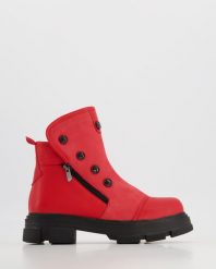 OCIEPLANE BOTKI 112131 RED. Czerwone botki Venezia, bez wzorów, z nubiku, bez obcasa, bez zapięcia. Za 279.00 zł.
