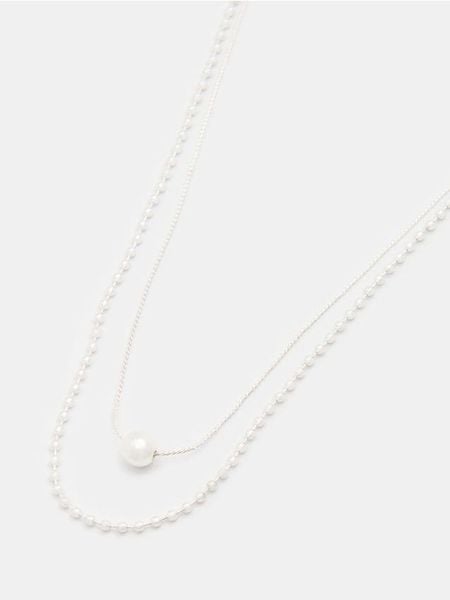 Naszyjnik z ozdobnymi perłami 2 pack - srebrny. Szare naszyjniki Sinsay, srebrne. Za 9.99 zł.